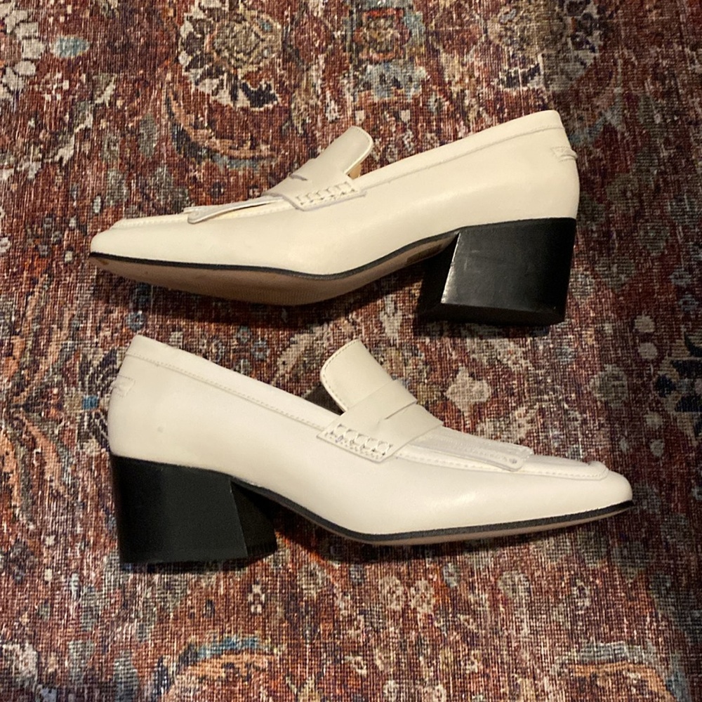 New Boden Cream/White Leather Block Heel Loafers. Size 39. Made In Spain. Chic! - Picture 5 of 12